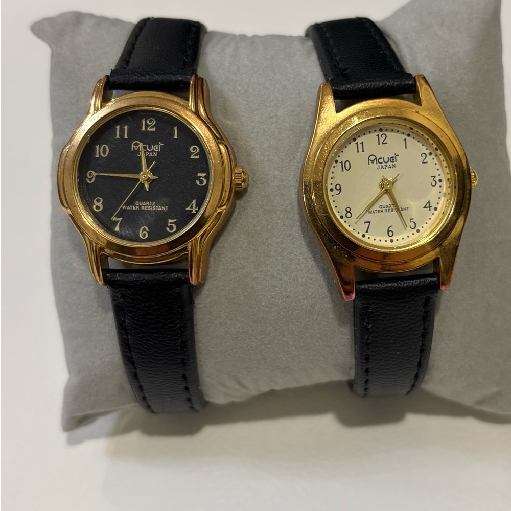 Two Acuet Vintage Quartz Japan Movement Watches with Faux Leather Straps